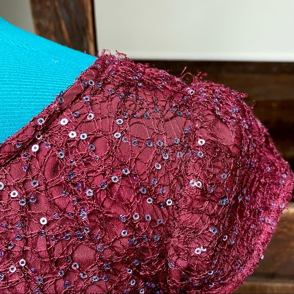 Suzy Chin Sequined Maroon Skater Party Dress - Picture 7 of 11